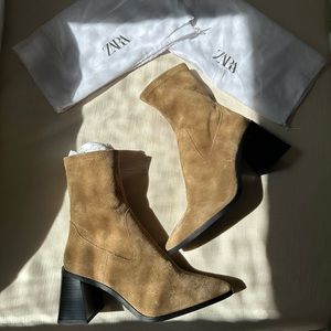 Zara Suede heeled ankle boots
